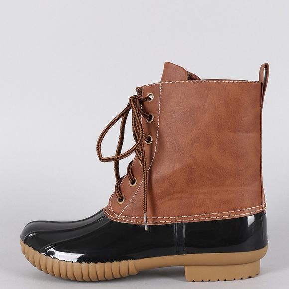NEW🔥 Lace-Up Flat Duck Rain Boot Ankle Booties - Picture 4 of 8